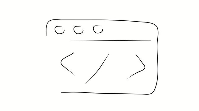 Coding, computer science. Contour drawing, silhouett animation. Video 4k object illustration self-drawing. Minimalist continuous line drawing silhouette on a white background new
