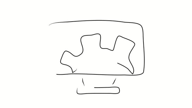 Computer engineering, information science. Contour drawing, silhouett animation. Video 4k object illustration self-drawing. Minimalist continuous line drawing silhouette on a white background new