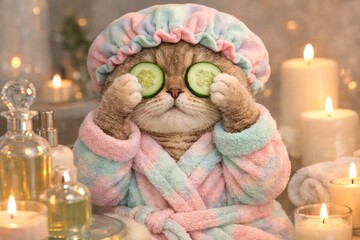 Pampered Kitty: A Cat's Spa Day in a Fluffy Robe