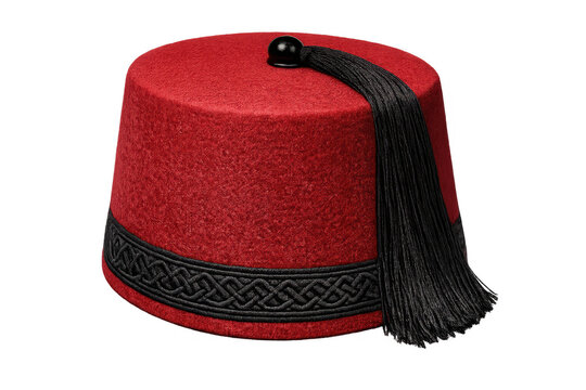 Red Turkish fez traditional headwear with black tassel