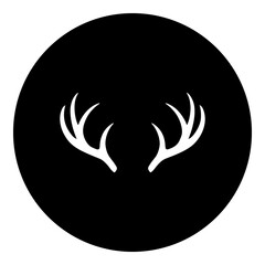A deer horns symbol in the center. Isolated white symbol in black circle. Illustration on transparent background