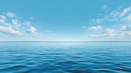 Fototapeta premium Tranquil Blue Ocean with Gentle Waves Under a Clear Sky and Wispy Clouds in a Serene Atmospheric Landscape of Endless Horizons