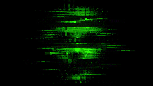 Digital glitch matrix effect showing the face of a man, abstract data moshing, modern technology and cyber security concept
