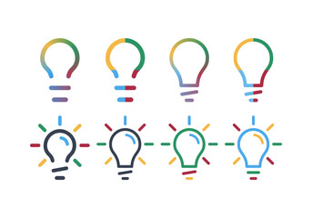 Colorful lightbulb icons representing ideas, innovation, and creativity in a modern graphic design style. © ssstyawn