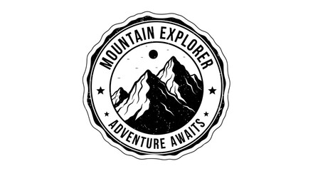 Vintage Mountain Explorer Adventure Awaits Badge Logo Design.