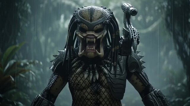 Predator Alien Hunter in Jungle with Laser Sight.