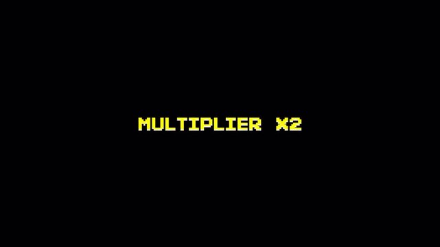 8 Bit Retro Gaming Text Animation: MULTIPLIER X2 Message Appearing and Disappearing, Pixelated Title Screen Element 4k video animation seamless loop