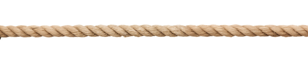 A thick natural fiber rope braided tightly showing its coarse texture stretched horizontally across the frame © devdesignnotes