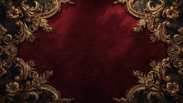 Klassischer Barock Hintergrund in Dunkelrot mit goldenen Ornamenten