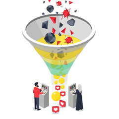 Process of filtering digital content and information through a funnel with people controlling inputs