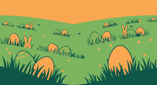 Bunnies Hiding in Green Grassy Field.