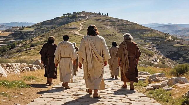 Jesús y discípulos caminando hacia Nazaret