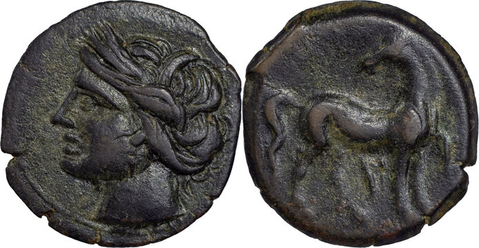 Greek Coins
CARTHAGE. Second Punic War. Circa 215-201 BC. AE Shekel