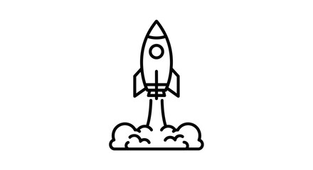 Simple Line Drawing of Rocket Launching.