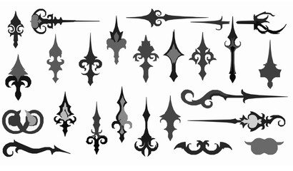 Decorative Baroque Clock Hands Silhouette Collection Ornamental Black Vector Set Isolated on White