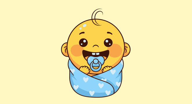 Happy Cartoon Baby with Pacifier.