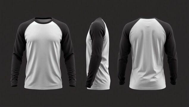 Long sleeves raglan t-shirt mockup, 3d illustration, 3d rendering