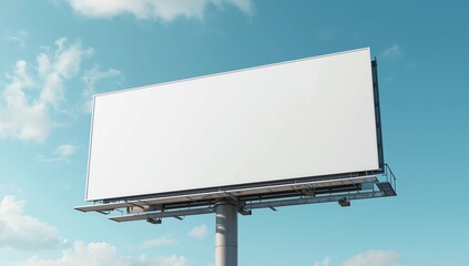 Fototapeta premium Mockup Large white blank billboard or white promotion poster displayed on the outdoor against the blue sky background