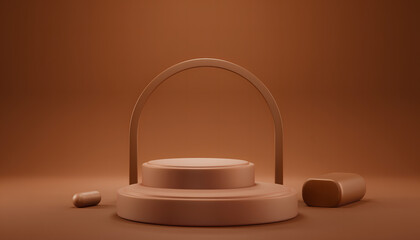Abstract 3D podium stage in brown chocolate colors for product presentation