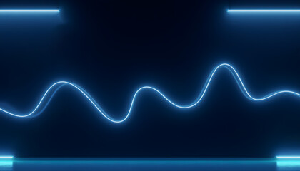 Abstract blue neon wave line on a dark background