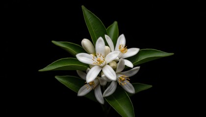 Obraz premium White orange blossoms blooming against dark background
