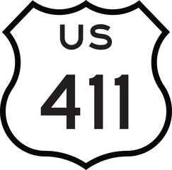 US Route 411 Highway Cutout Road Shield Badge Number System Design Emblem Vector