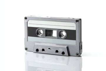 Obraz premium Vintage Audio Cassette Tape Close Up on White Studio Background