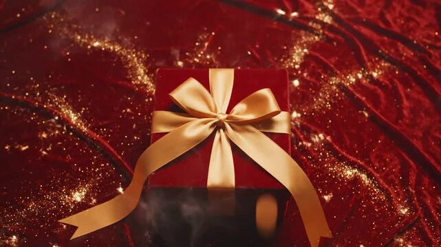 Exploding Gift Box with Sparklers and Red Velvet Background