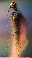 Colorful Powder Explosion in Mid-Air.