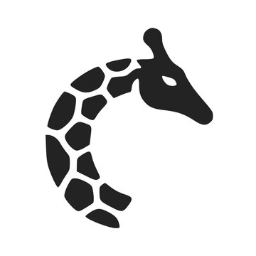 Abstract curved giraffe neck and head black animal silhouette icon