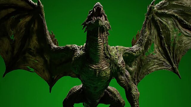 Mythical Undead Drake with Tattered Wings Standing Isolated
