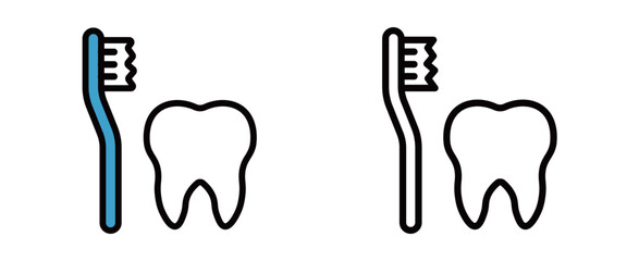シンプルな歯とハブラシのイラスト素材   デンタルクリニックや衛生習慣の図解 © いらもり