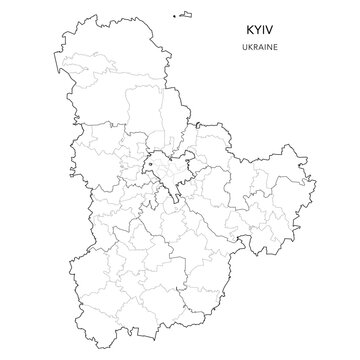 Vector Map of Kyiv City and Kyiv Oblast with Administrative Subdivisions of Raions (Districts), Hromadas (Communities) and Urban Raions (City Districts) of Kyiv - Ukraine 2026