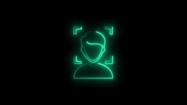 Neon Man scanner icon animation. animated barcode or QR code scanner, QR code scanner animation, scanner icon animation isolated scanner neon shine icon.4k animation isolated
