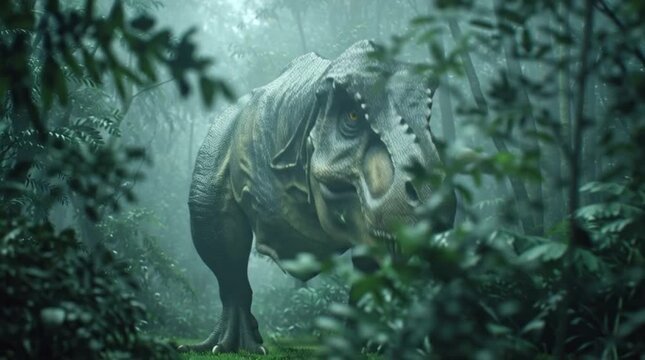 Terrifying T Rex Dinosaur Roaring Running Through Primeval Jungle