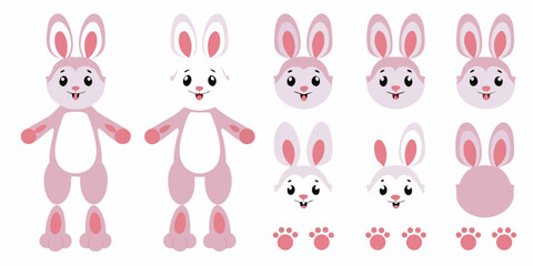 Obraz premium Cute cartoon bunny parts heads bodies paws and ears displayed separately