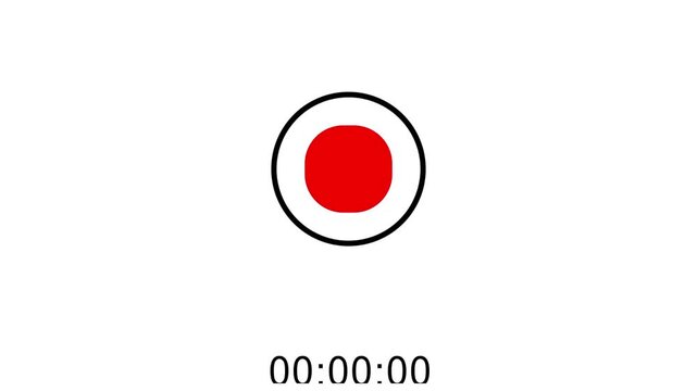 Start recording button with running timer, transparent background, 4k video
