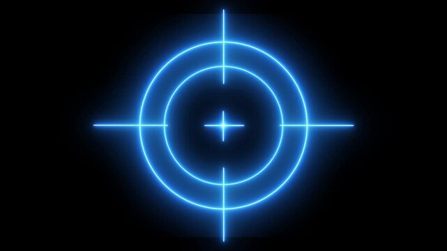 Glowing neon light target icon animation. Military training, Military target icon animation on black background. Crosshair, gun aim, sniper target.4k hunting, target audience.