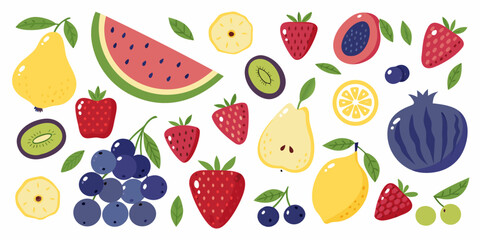 Obraz premium Colorful assortment of various fruits including berries citrus and melons