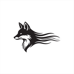 Obraz premium Black silhouette of a fox head with elegant swirling fur details, side profile isolated on white background