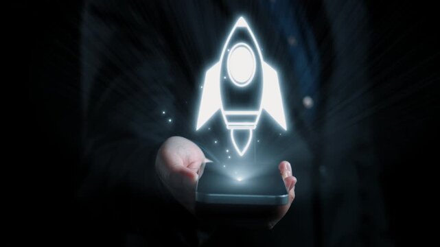 A captivating graphic shows a rocket launching from a smartphone, symbolizing innovation and growth in the digital landscape, inspiring success and strategic development. Qubit