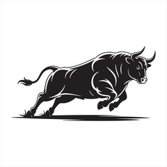Fototapeta premium Charging bull in silhouette on white background vector art