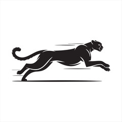 Fototapeta premium Running black panther silhouette, dynamically in motion with speed lines, isolated on white background