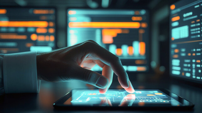 hand holding tablet pc with graph