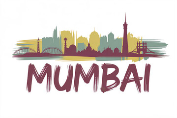 Obraz premium Abstract Mumbai City Skyline Illustration with Brush Stroke Text