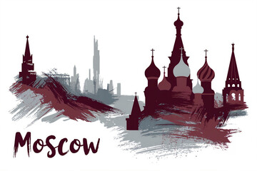 Artistic Moscow City Skyline Illustration Featuring Iconic Architecture