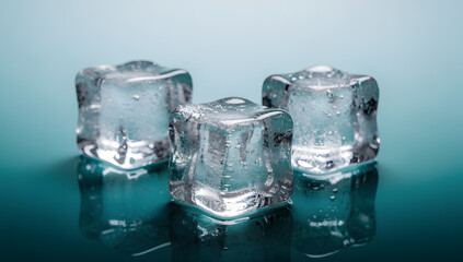 Close-Up of Three Ice Cubes on Blue Background
