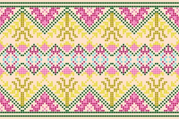 Traditional Ethnic Geometric Pixel Embroidery Seamless Border Pattern Collection