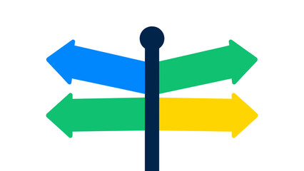 Icon of directional signpost with colorful arrows pointing in different directions  