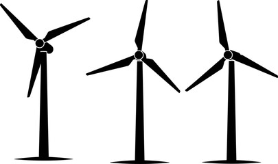 Wind turbine silhouettes illustration showing renewable energy technology, clean sustainable power generation from wind, black and white vector icons isolated for environmental  © Goutom